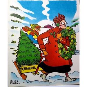 Grandma Christmas Greeting Card Famous Funny Comics 1951 King Features Chas Kuhn
